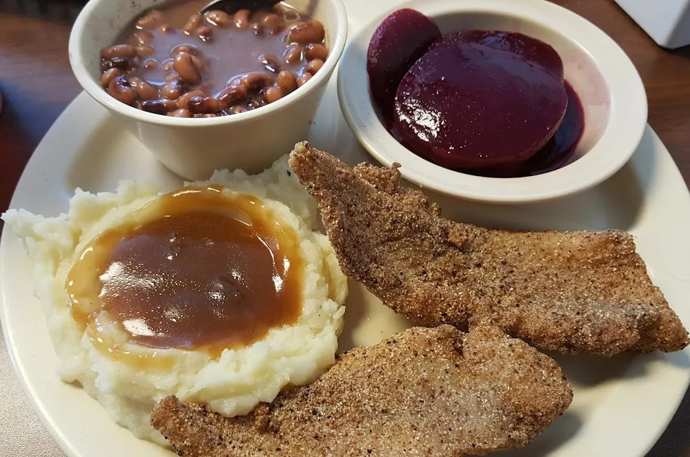 Fried Catfish Purple Hull Peas and Pickled Beets